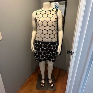 LOFT Black and Cream Patterned Drop Waist Dress